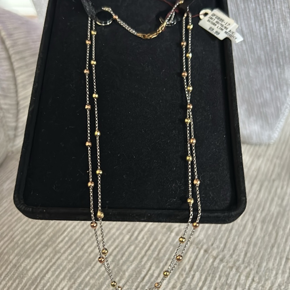Beautiful Tri color Necklace 10KT WG/YG/RG D/C Saturn Kink Necklace